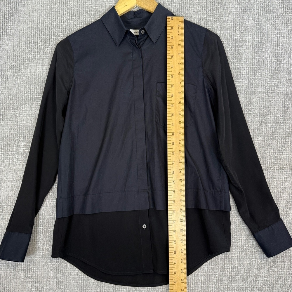 Vince‎ Silk Combo Mixed Media Button Down Long Sleeve Top Black Sz 2 - Picture 7 of 12